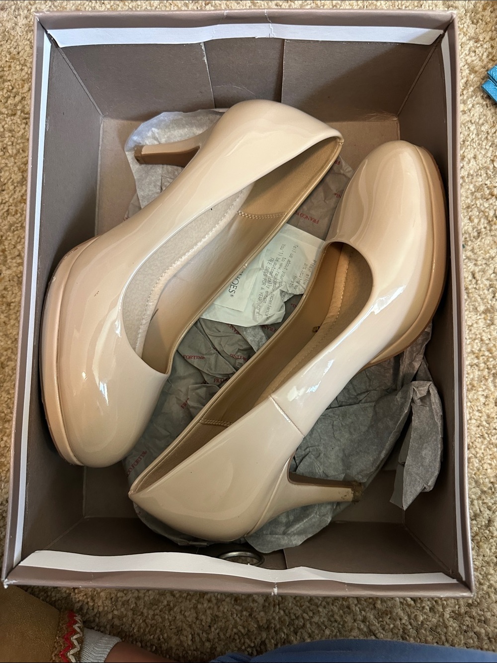 Women's Nude Patent Round-Toe Pumps